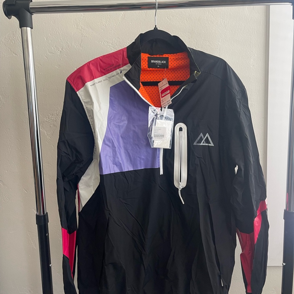 Brandblack Black and Pink Windbreaker with Color-Block Design